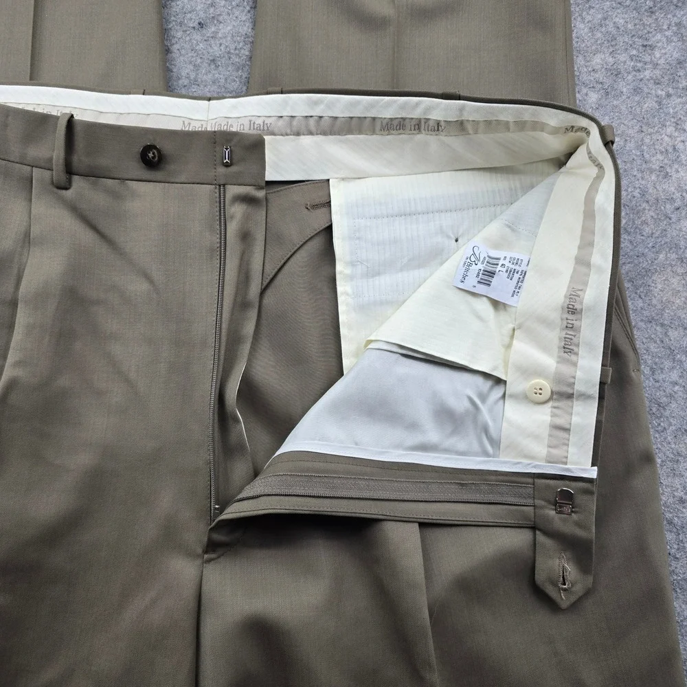 Britches Mens Wool Pleated Dress Pants 40L Tobacco Brown Italy Cuffed NWT $155